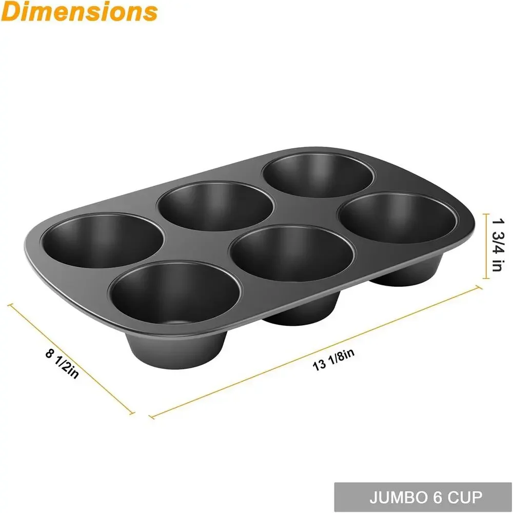 3 Pack Nonstick Muffin Pan, Carbon Steel Cupcake Pan, 6 Cup Jumbo